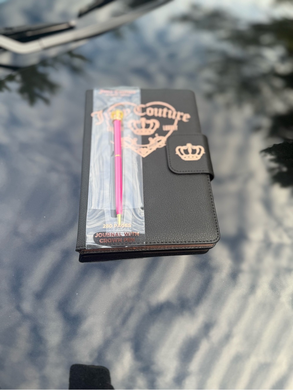 Juicy Couture Black Journal with Pink Pen and Gold Crown Accent
